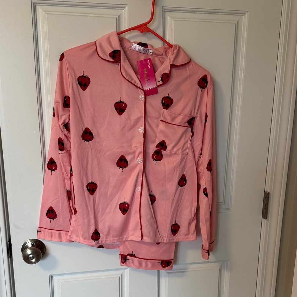 NWT Pink Pajama Set with Strawberry Design